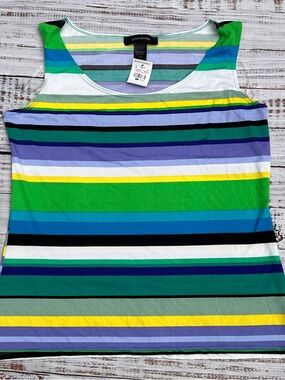 Ashley Stewart Green Blue Multi-Stripe Scoop Neck Tank